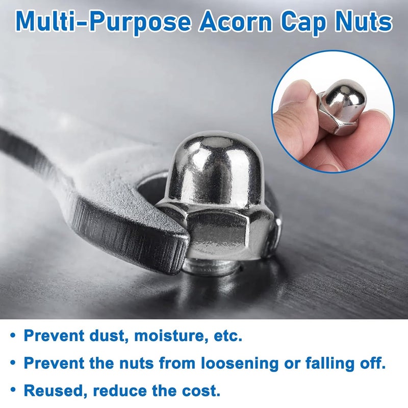 Vmuter Metric Kits Acorn Cap Nuts, 304 (18-8) Stainless Steel M3 M4 M5 M6 M8 M10 Dome Nuts for Furniture Automotive Marine Hardware, 111pcs - Image 5